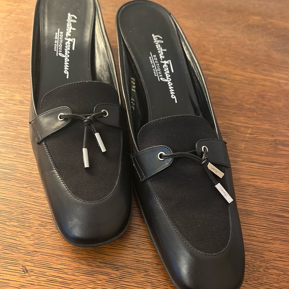 Ferragamo Leather and Canvas Mules